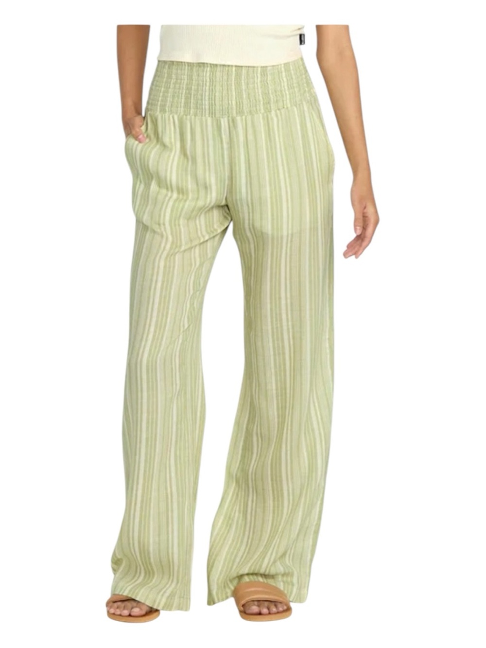 Billabong Sage Striped Smocked-Waist Wide Leg Pants